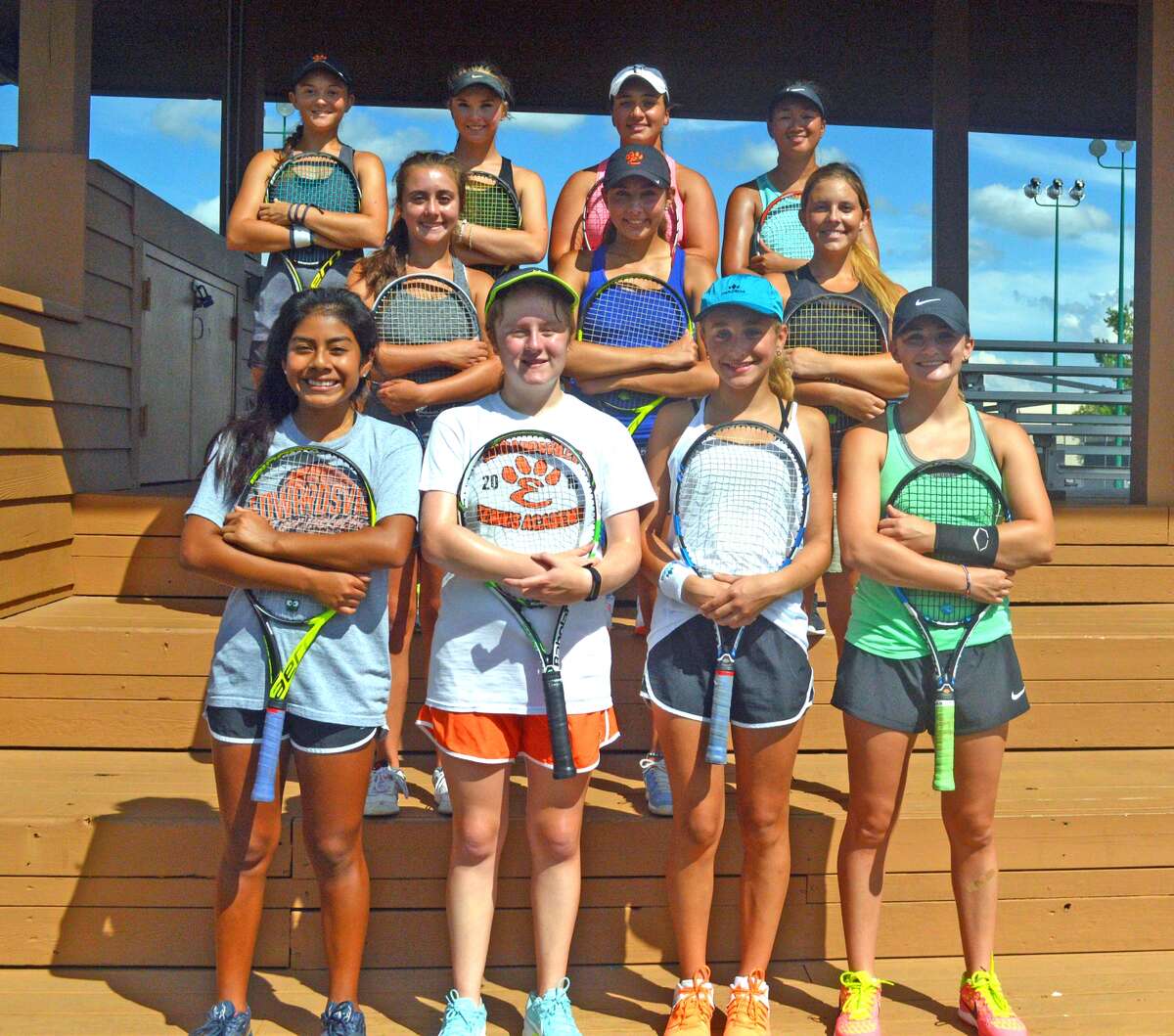 Varsity players for the Edwardsville girls’ tennis team are, front row from left, Chloe Trimpe, Maren Heidt, Grace Hackett and Abby Cimarolli. In the middle row from left are Alyssa Wilson, Hayley Earnhart and Many Schreiber. In the back row from left are Grace Dessem Annie McGinnis, Natalie Karibian and Tymei Dappert.