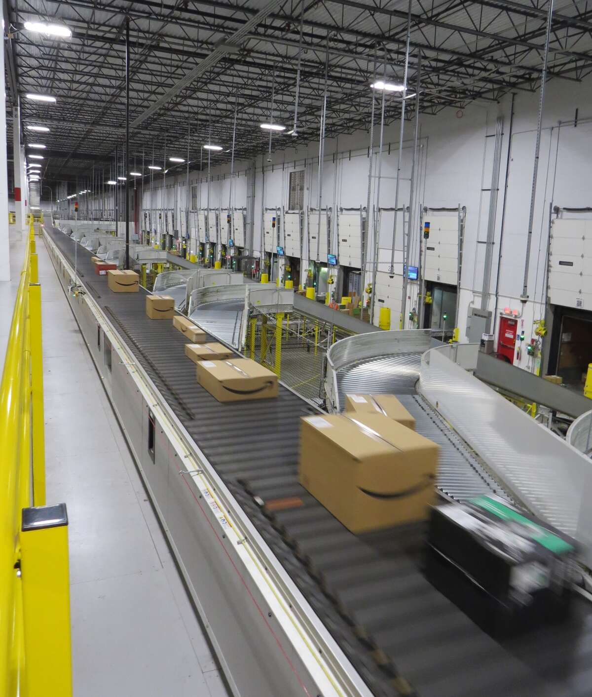 Pictured are packages being prepped at the Edwardsville Amazon Fulfillment Center.
