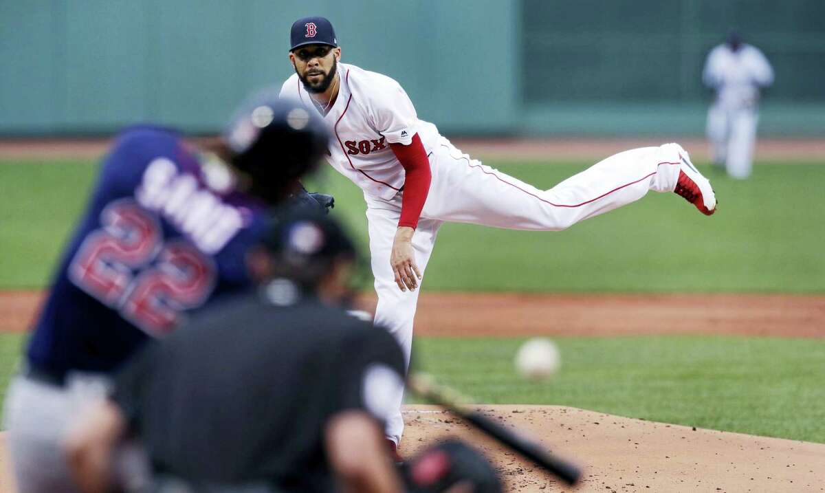 Red Sox starting pitcher David Price delivers in the first inning.