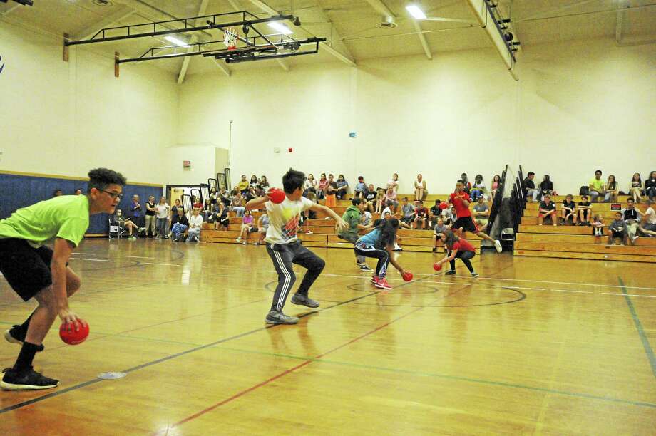 Torrington Middle School plays dodgeball, good sport in the face of pie