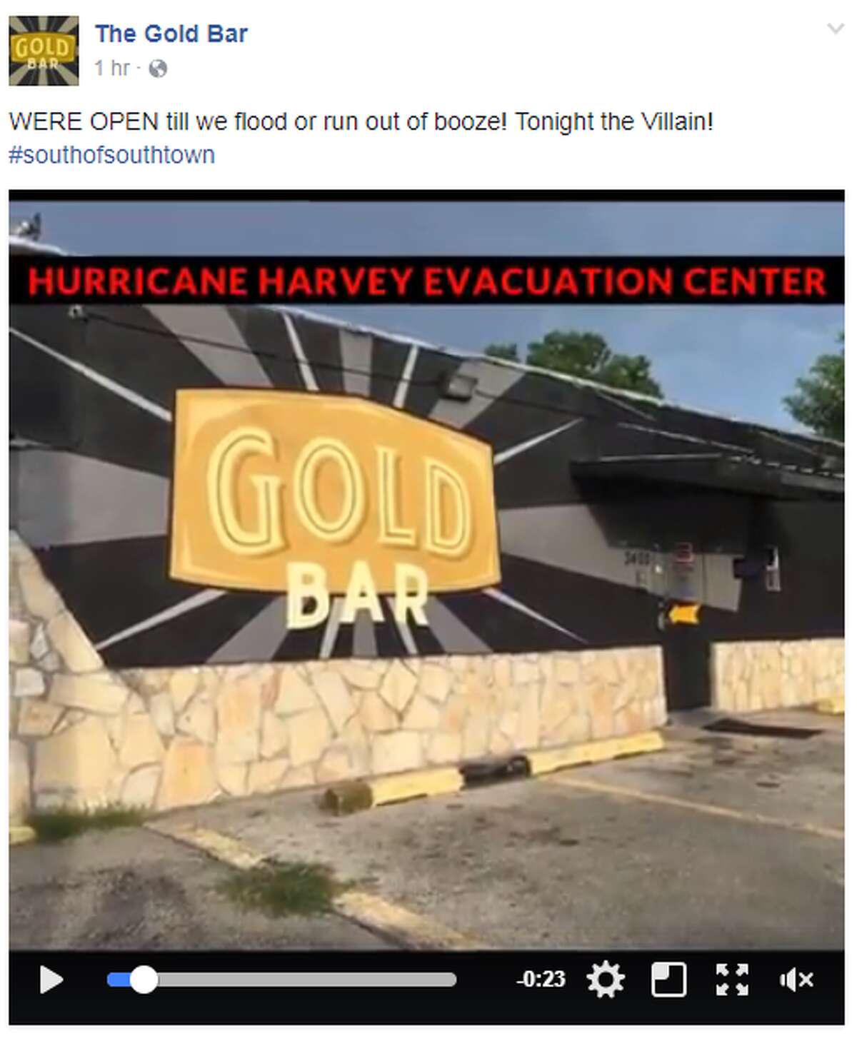 The Gold Bar is open until they "flood or run out of booze."
