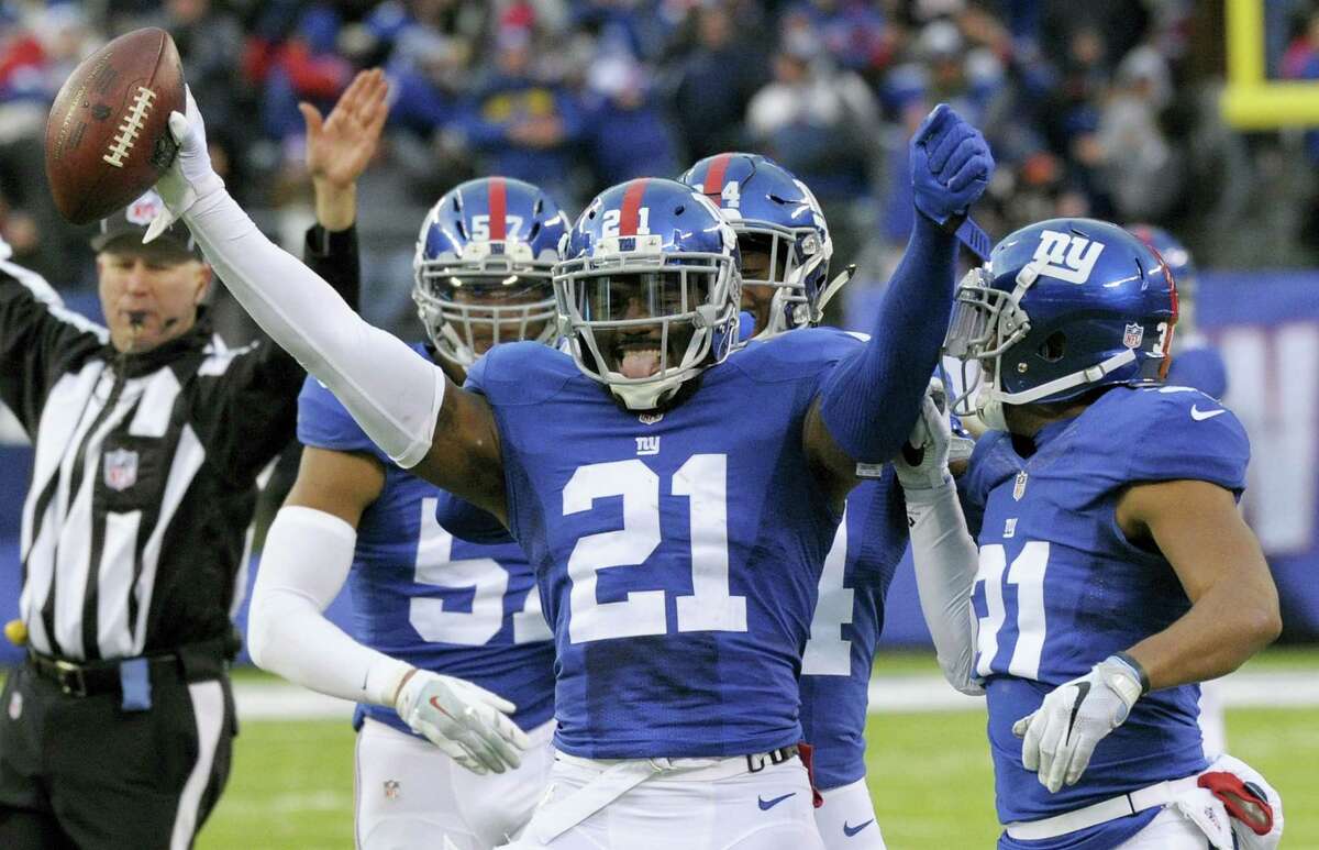 In this file photo, Giants strong safety Landon Collins (21) celebrates after intercepting a pass by the Bears. In 2016, Collins went from one of the NFL’s most promising young defensive players to one of its best.
