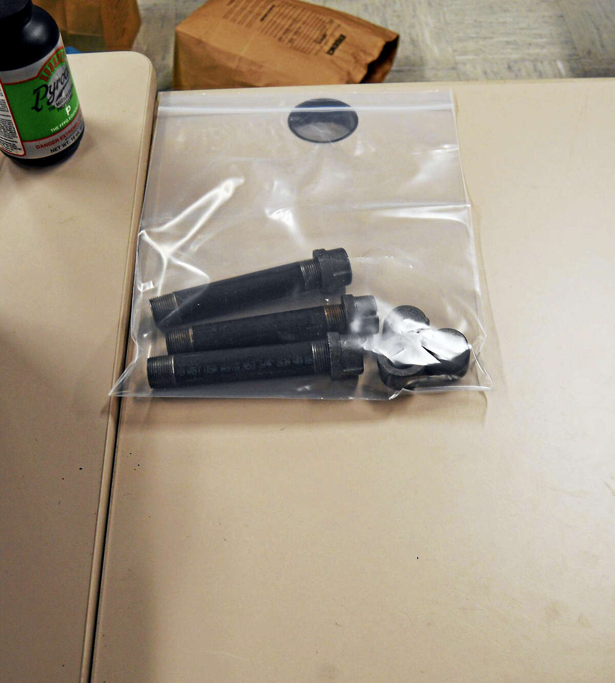 Pipe bomb materials that were seized by state police.