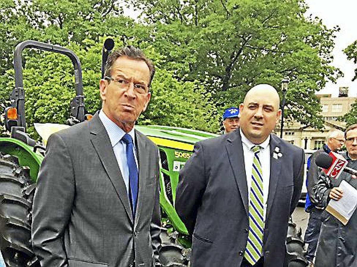 Gov. Dannel P. Malloy and Rep. Pat Boyd at celebration of agriculture outside the state Capitol.