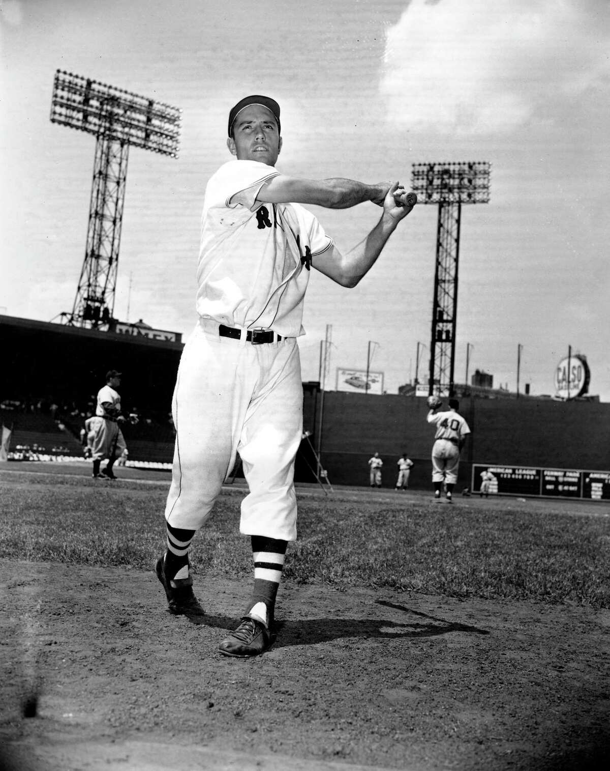 In this June 4, 1952 photo, Jim Piersall of the Boston Red Sox poses at Fenway Park in Boston, Ma., before a game against the Cleveland Indians. Piersall, who bared his soul about his struggles with mental illness in his book ‘Fear Strikes Out,’ has died. The Boston Red Sox, for whom Piersall played for seven of his 17 seasons in the majors, said Piersall died Saturday, June 3, 2017 at a care facility in Wheaton, Ill. after a monthslong illness.