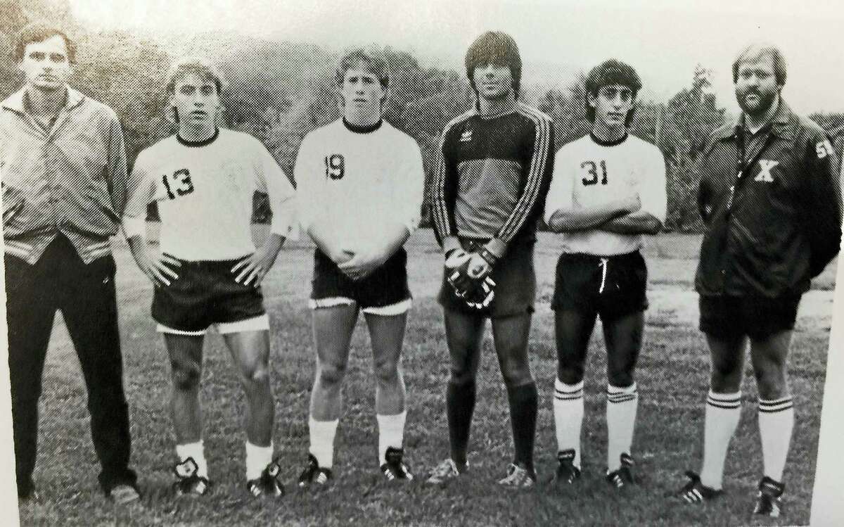 Jeff Bagwell, third from left, with 1985 Xavier High soccer teammates, from left, head coach Marty Ryczek, Pat McHugh, Bagwell, David Sizemore, Seb Fazzino and assistant coach Jack King.