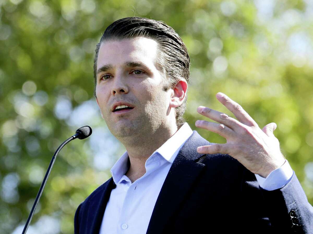 In this Friday, Nov. 4, 2016 photo, Donald Trump Jr. campaigns for his father Republican presidential candidate Donald Trump in Gilbert, Ariz. Donald Trump’s eldest son, son-in-law and then-campaign chairman met with a Russian lawyer shortly after Trump won the Republican nomination, in what appears to be the earliest known private meeting between key aides to the president and a Russian. Representatives of Donald Trump Jr. and Jared Kushner confirmed the June 2016 meeting to The Associated Press, after The New York Times reported July 8, 2017 on the gathering of the men and Russian lawyer Natalia Veselnitskaya at Trump Tower.