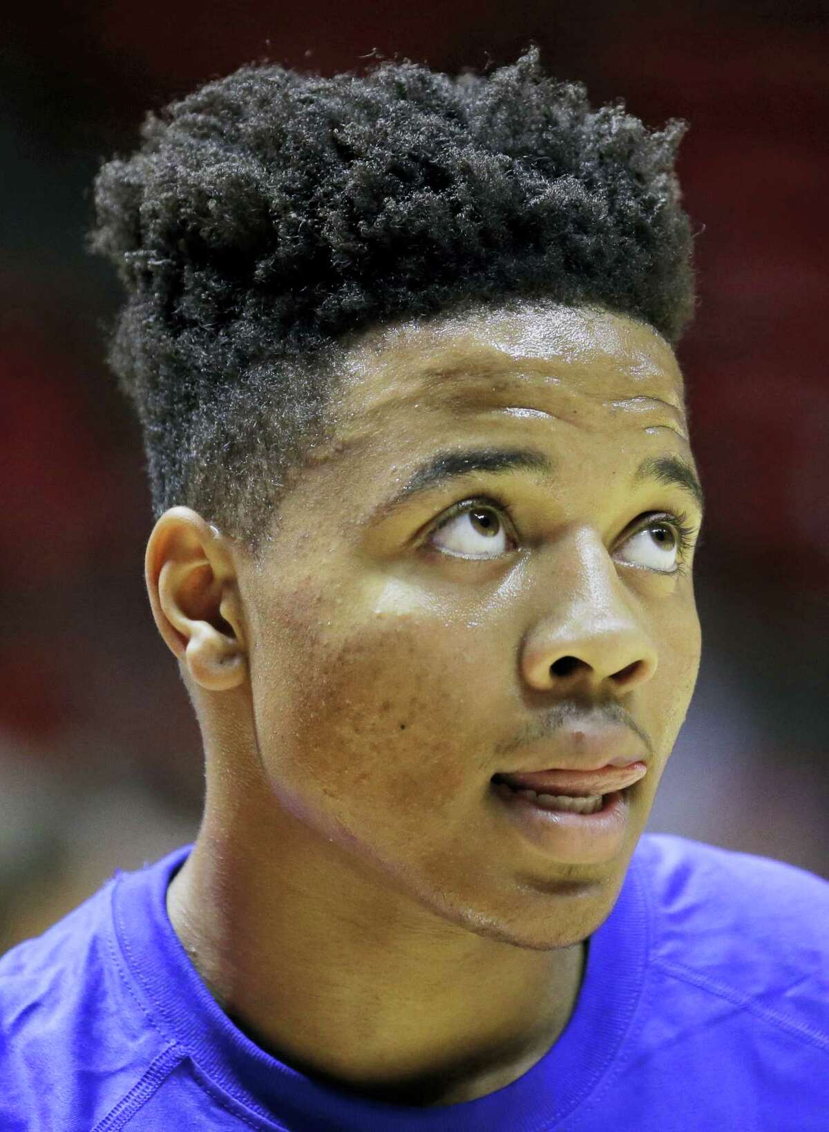 Philadelphia 76ers guard Markelle Fultz (7) looks on before the start of the first half of an NBA summer league basketball game against the Boston Celtics Monday, July 3, 2017 in Salt Lake City.