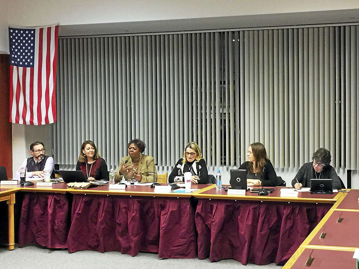 Torrington Superintendent of Schools Denise Clemons discusses her first week in the position with the Board of Education during its meeting last Wednesday, Jan. 25.