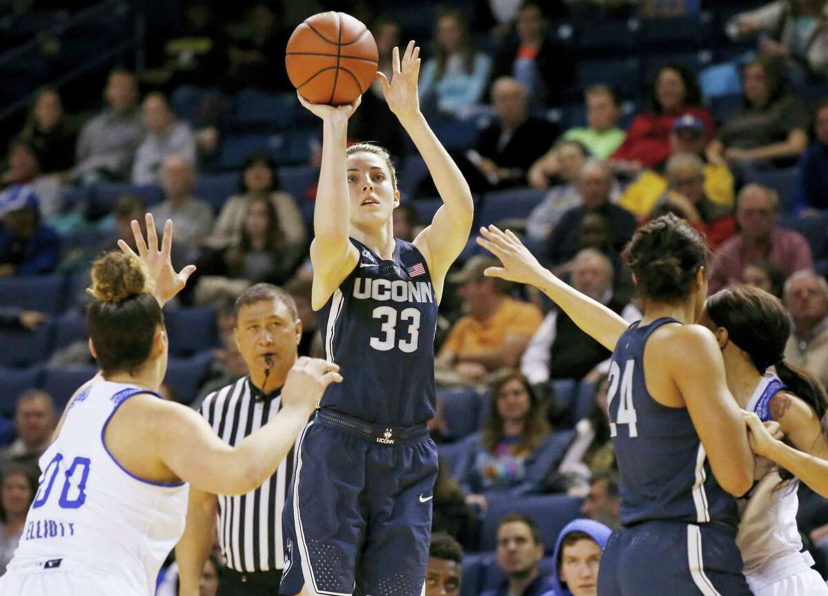 UConn’s Katie Lou Samuelson (33) puts up a shot during a recent game against Tulsa.