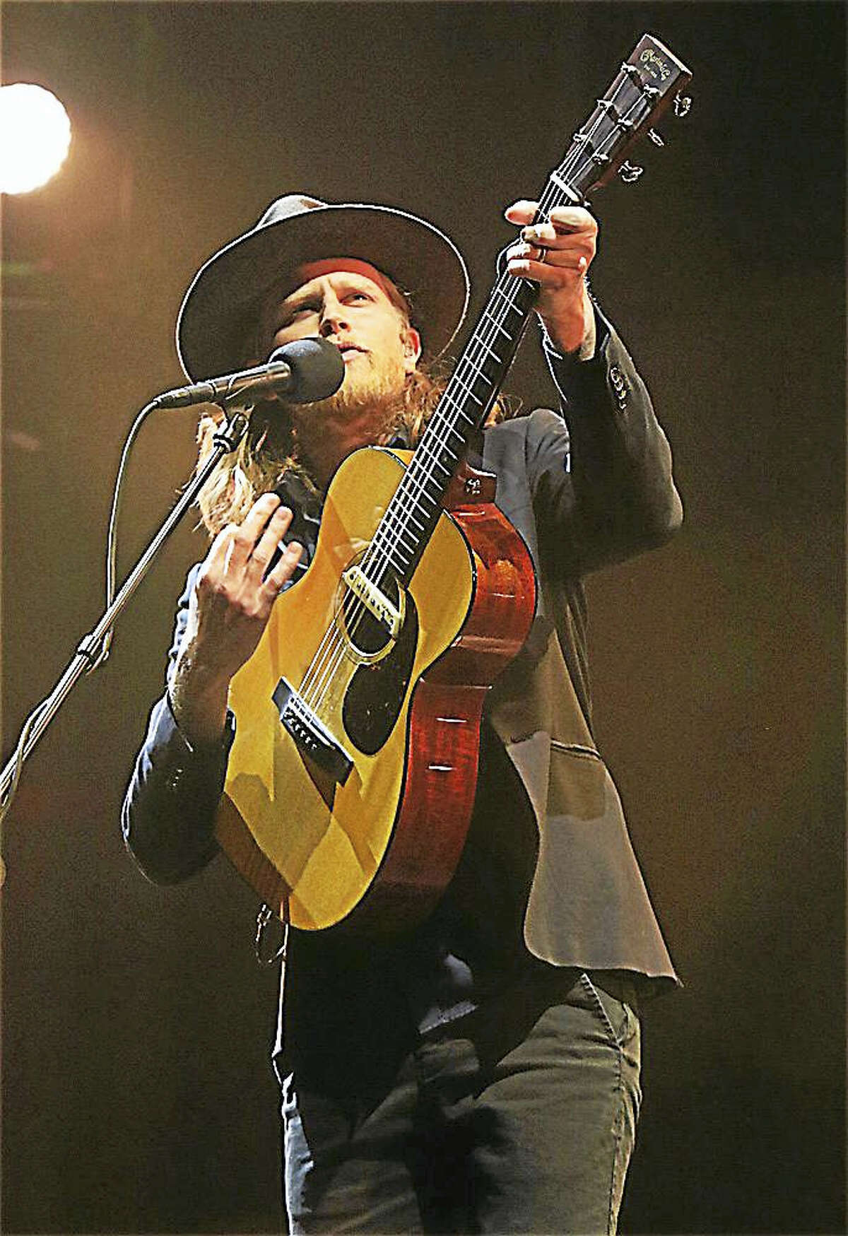 Singer and guitarist Wesley Schultz of The Lumineers performs with the band during a live concert at the Mohegan Sun Arena on March 16. The group is now on tour in support of their latest release “Cleopatra Songbook.” To learn more about The Lumineers, visit www.thelumineers.com
