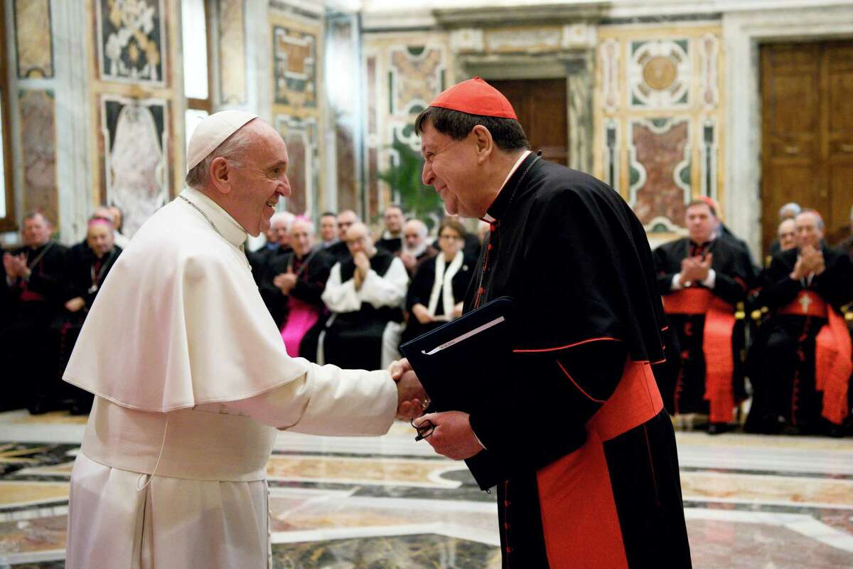 Pope Francis meets Brazilian Cardinal Joao Braz de Aviz, at the Clementine Hall, at the Vatican Saturday, Jan. 28, 2017. Pope Francis says he’s concerned about the “hemorrhage” of priests and nuns from the Catholic church. Francis on Saturday told participants at a Vatican gathering to discuss religious life that loss of clergy weakens the church.