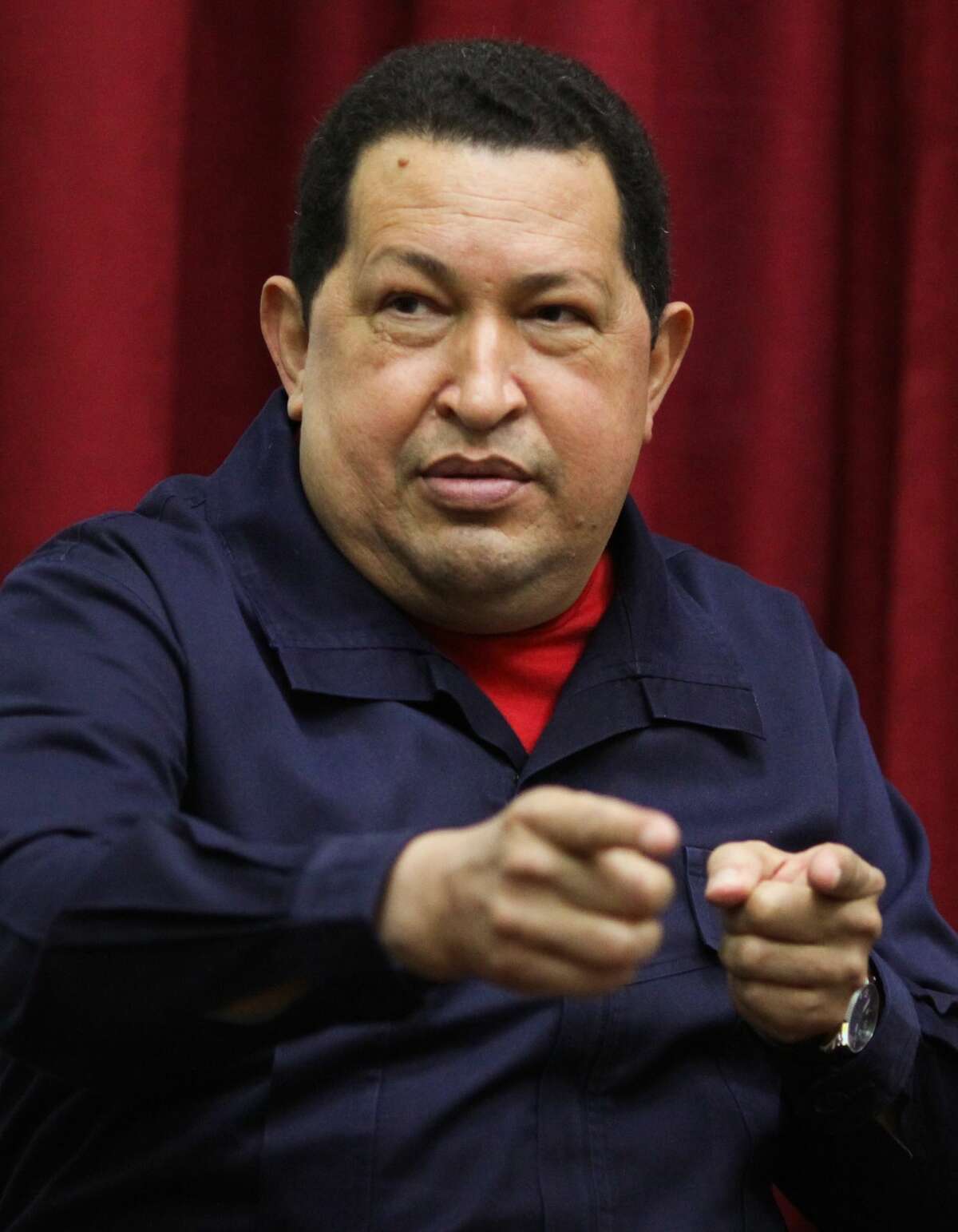 Venezuela’s President Hugo Chavez speaks during a televised program from the Miraflores presidential palace in Caracas, Venezuela.