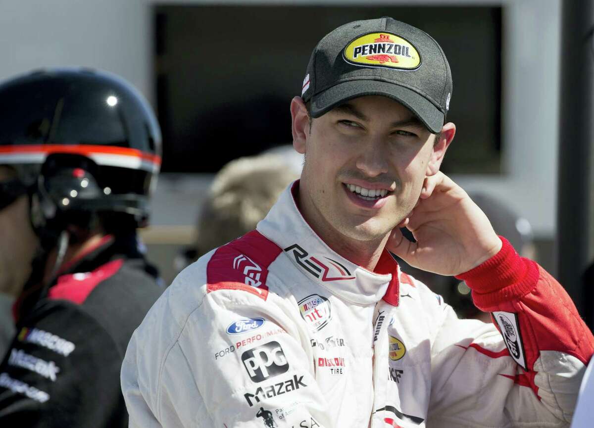 Joey Logano is shown in the pit area at Las Vegas Motor Speedway.