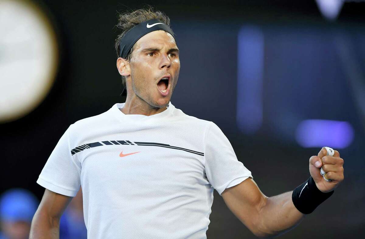 Rafael Nadal celebrates a point win against Alexander Zverev during their third-round match Saturday at the Australian Open.