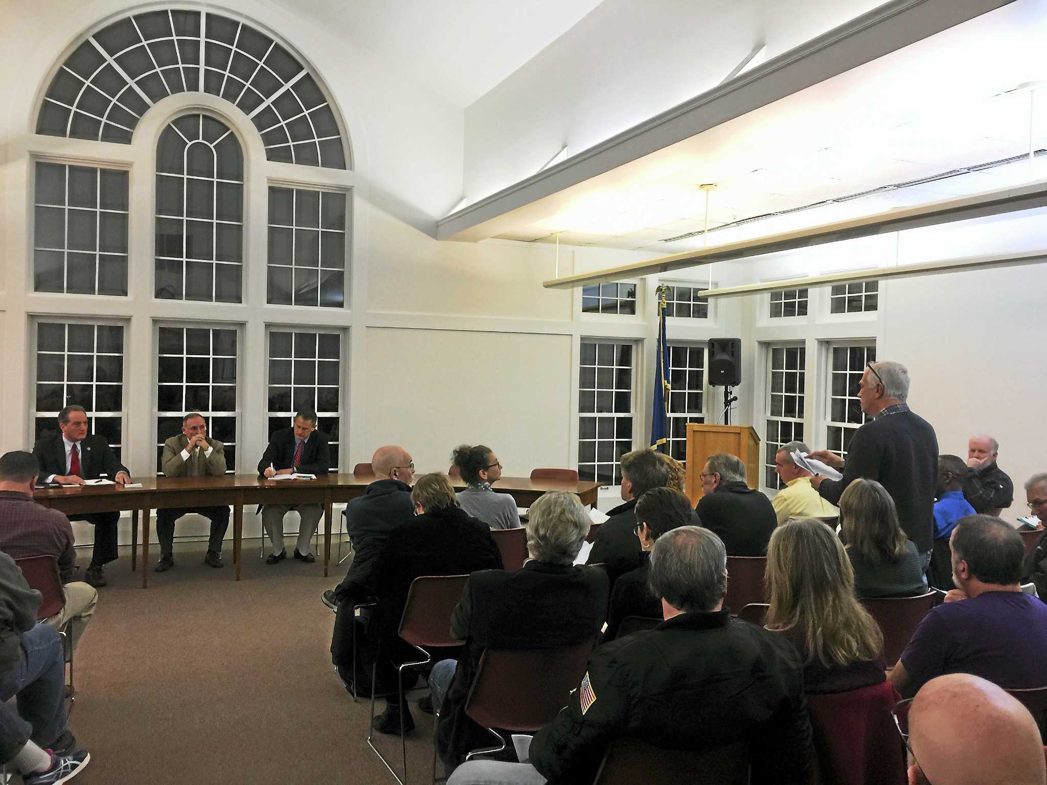 Local lawmakers meet with Harwinton residents at town hall meeting.