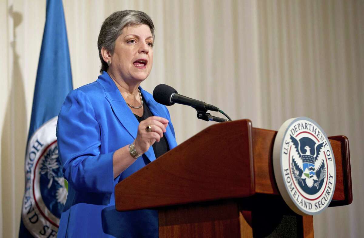 Homeland Security Secretary Janet Napolitano gives her farewell address at the National Press Club in Washington in 2013. The University of California said President Napolitano, a former U.S. Homeland Security secretary, is undergoing treatment for cancer and is hospitalized with complications.