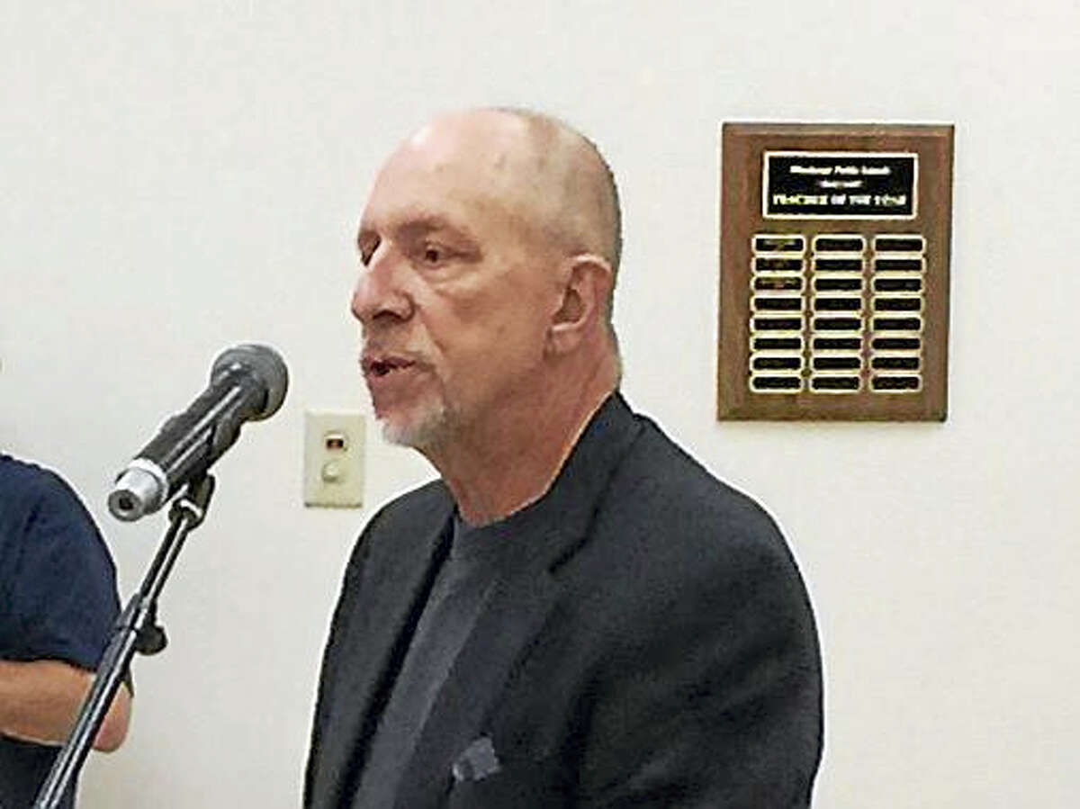 Ben Lambert - The Register Citizen Freeman Burr, project manager with the Connecticut Department of Education, speaks with the Winsted Board of Selectmen during a recent meeting.