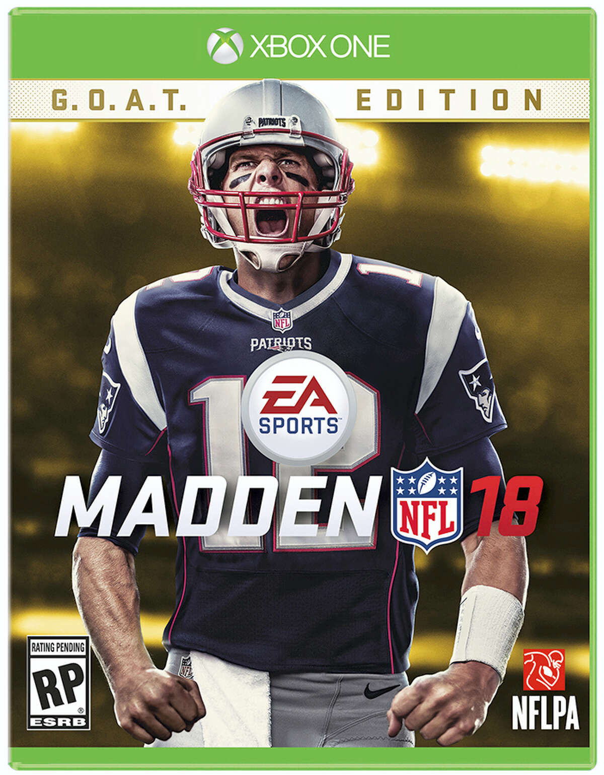 This image provided by EA Sports shows New England Patriots quarterback Tom Brady on the cover of the Madden 18 video game.