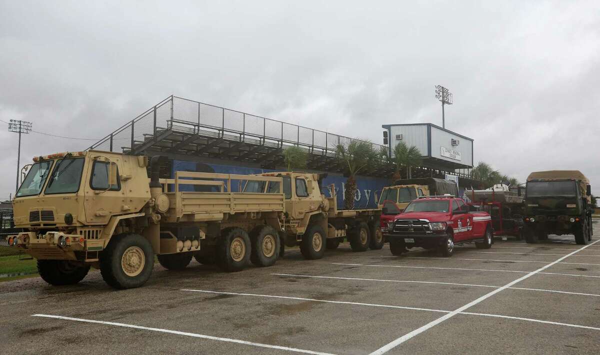 Texas Task Force One personnel brought emergency responding vehicles to deal with the aftermath of Hurricane Harvey Friday, Aug. 25, 2017, in Edna, Texas.