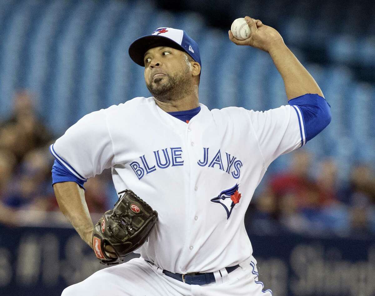 Toronto Blue Jays starting pitcher Francisco Liriano throws against the Boston Red Sox during the first inning of a baseball game Wednesday, April 19, 2017, in Toronto. (Fred Thornhill/The Canadian Press via AP)