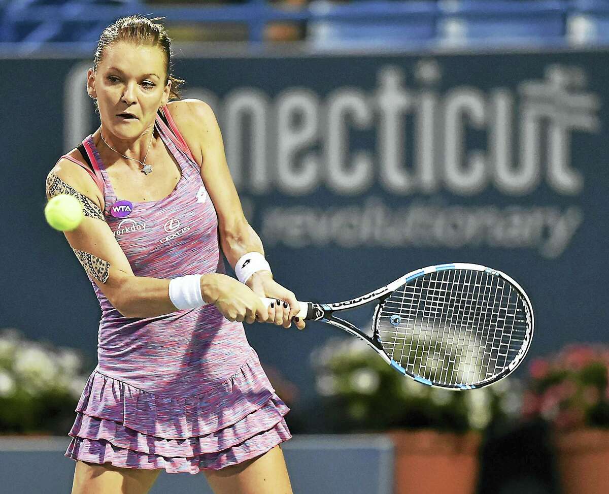 Poland’s Aga Radwanska defeated two-time defending champion from the Czech Republic, Petra Kvitova, 6-1, 6-1 in a semifinal match, Friday night, August 26, 2016, at the Connecticut Open at Yale University in New Haven. (Catherine Avalone/New Haven Register)