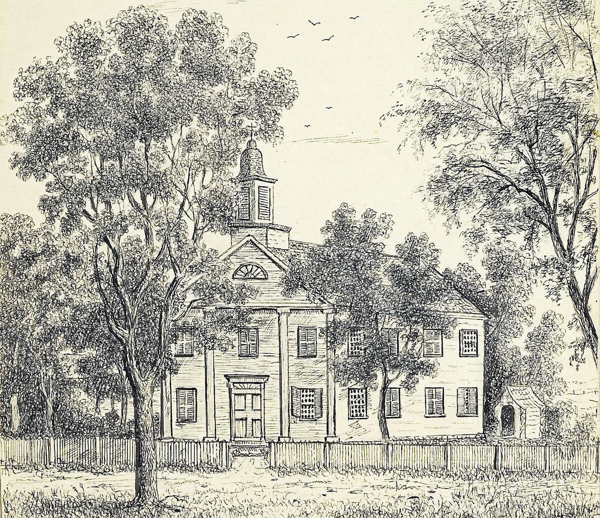Contributed photoThe Litchfield Female Academy building, a sketch, part of the Litchfield Historical Society collection and included in its new exhibition opening in April.