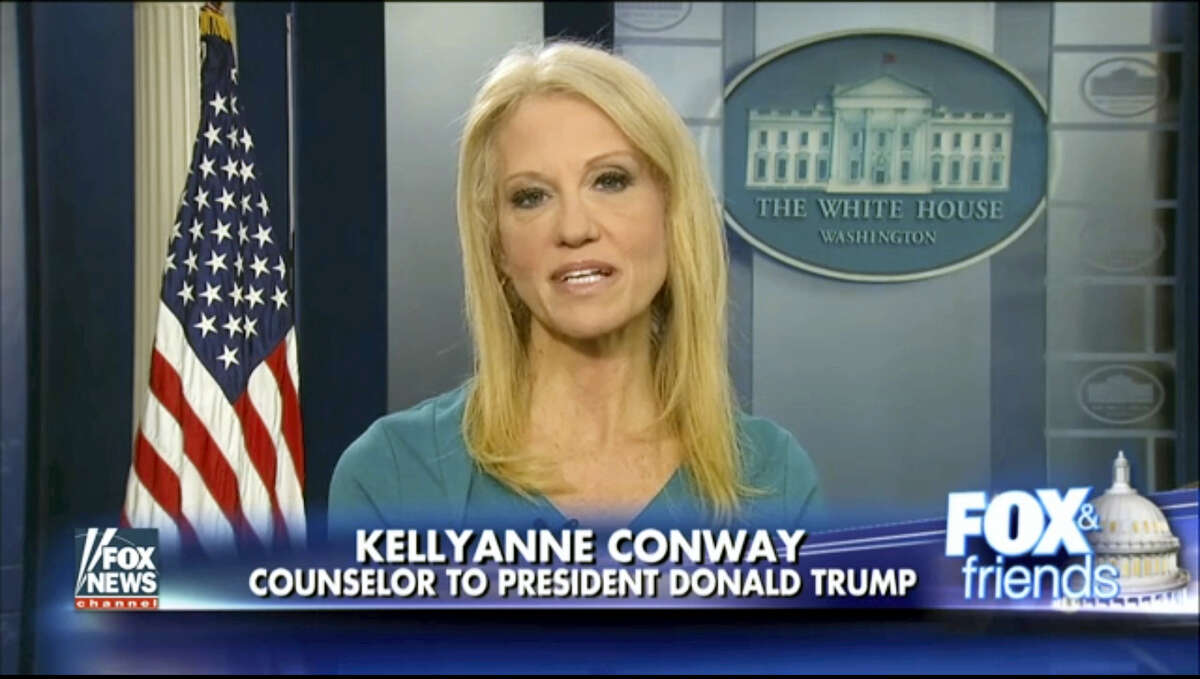 FOX NEWS via AP This frame grab from video provided by Fox News shows White House adviser Kellyanne during her interview with Fox News Fox and Friends, Thursday, Feb. 9, 2017, in the briefing room of the White House in Washington. Conway defended Ivanka Trump’s fashion company, telling Fox News that Trump is a “successful businesswoman” and people should give the company their business.