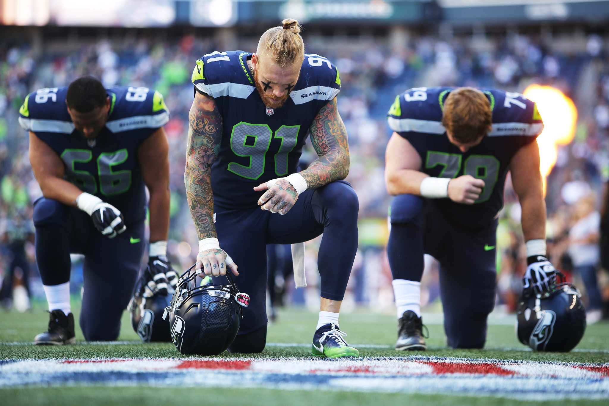 August 18, 2017: Seattle defensive end Cassius Marsh (91) during