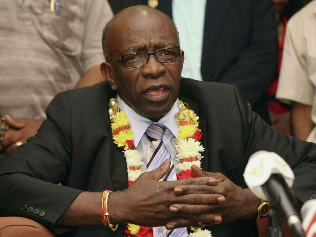 In this June 2, 2011 photo, suspended FIFA executive Jack Warner gestures during a news conference in Port-of-Spain, in his native Trinidad and Tobago. Warner was one of the 14 people indicted Wednesday May 27, 2015 in the U.S. on corruption charges.
