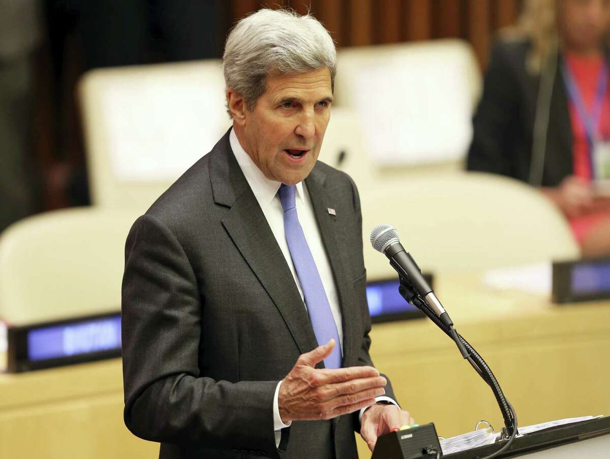 U.S. Secretary of State John Kerry speaks during the Summit for Refugees and Migrants at U.N. headquarters on Monday.