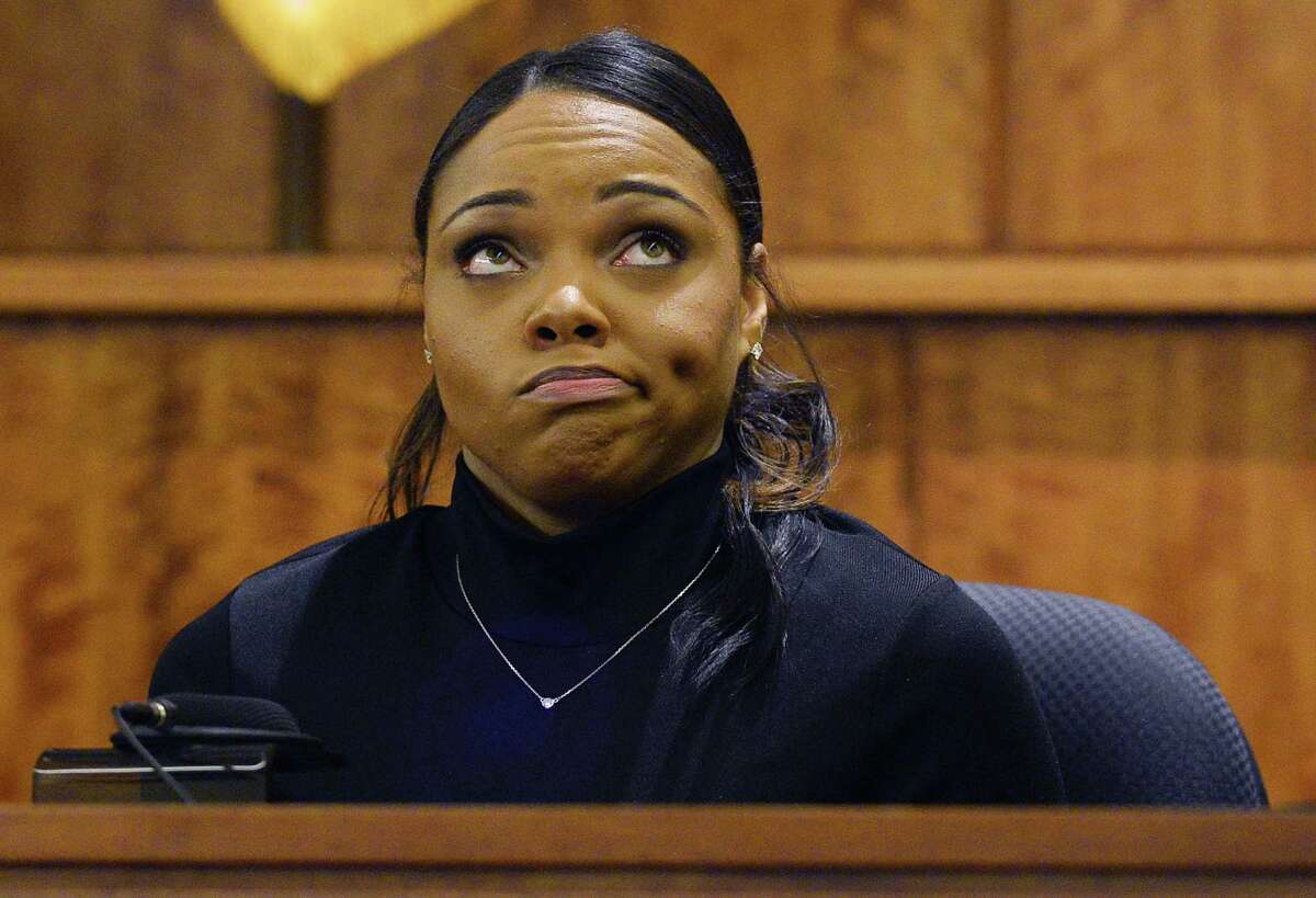 In this March 27 file photo, Shayanna Jenkins, fiancee of former New England Patriot Aaron Hernandez, testifies during his murder trial.
