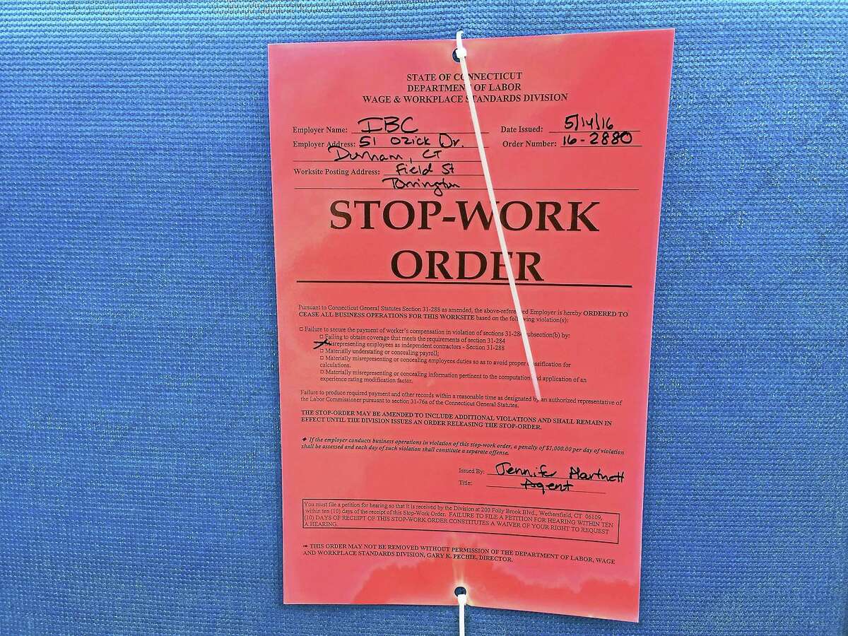 A stop work order at the courthouse site.