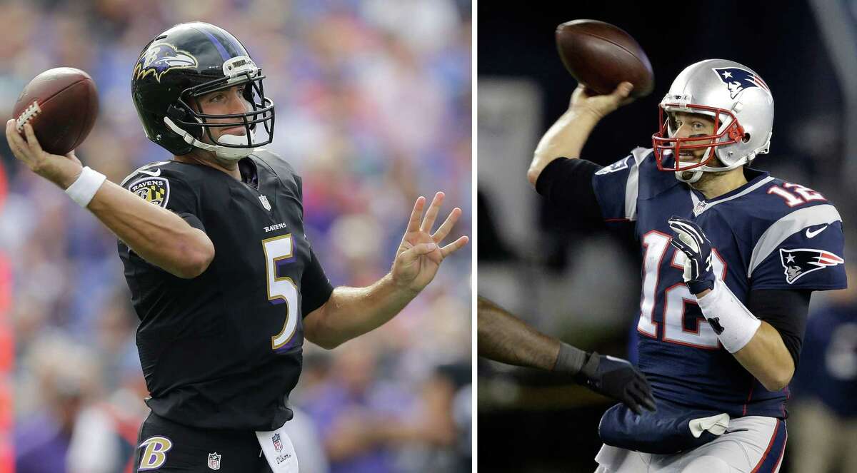 Joe Flacco and the Baltimore Ravens will meet Tom Brady and the New England Patriots in an AFC divisional playoff game in Foxborough, Mass.