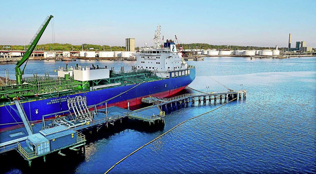 (Catherine Avalone - New Haven Register) The vessel, "NAVIG8 ALMANDINE", a chemical and oil products tanker arrived at the New Haven Port Authority on Thursday, May 7 from Port Hamburg in Germany. The vessel was photographed, Friday, May 8, 2015, from the Long Wharf Maritime Center Garage.