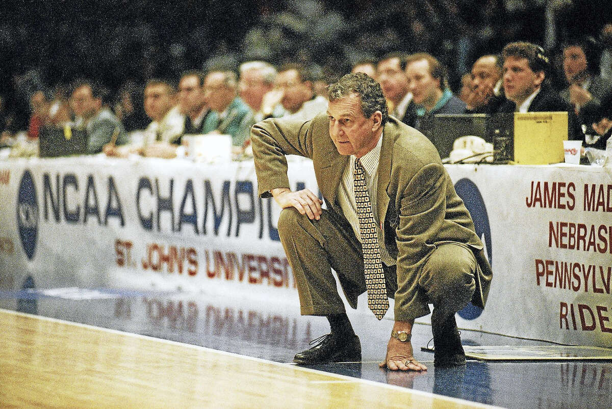 Jim Calhoun watches intently from the sidelines during the NCAA tournament game in 1994. Sunday will mark the 30th anniversary of when Calhoun was hired to be the UConn men’s basketball coach.