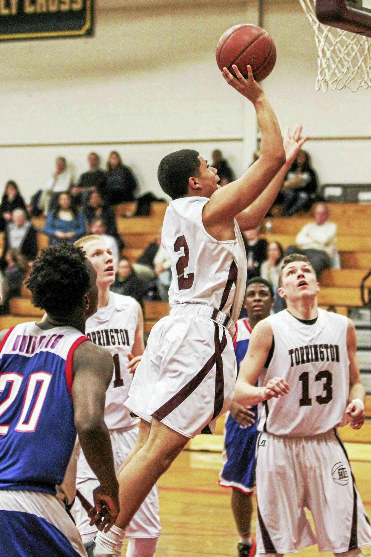 Stephon Dailey of Torrington goes up for a shot in his team’s loss to Crosby Friday night.