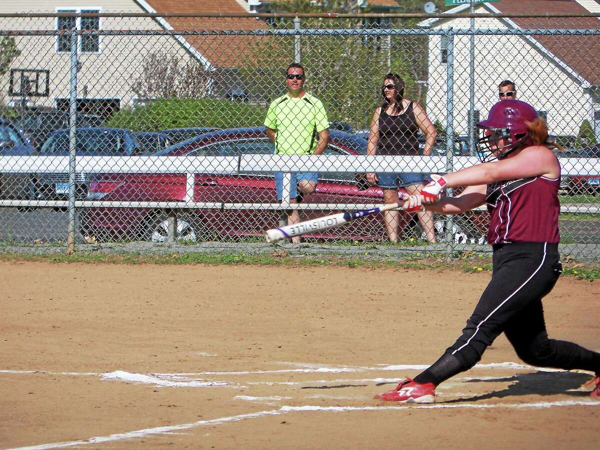 Torrington’s UConn recruit, Marissa Morris, was 2-for-2 against Southington’s Boston College pitching recruit, Kendra Friedt in the Blue Knights’ 2-0 win at Southington High School Thursday afternoon.