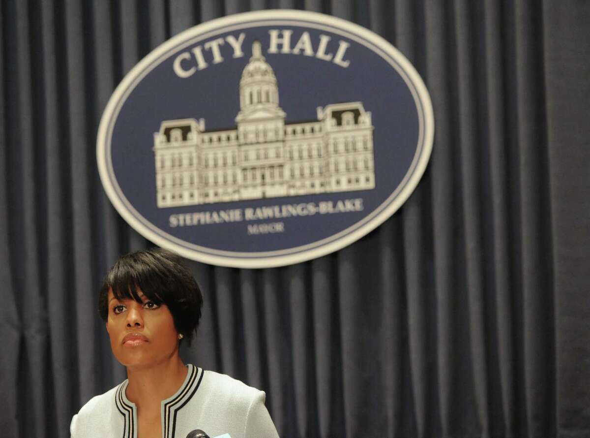 Mayor Stephanie Rawlings-Blake holds a news conference on Wednesday, May 6, 2015 in Baltimore. The mayor called on U.S. government investigators to look into whether this city's beleaguered police department uses a pattern of excessive force or discriminatory policing. Rawlings-Blake's request came a day after new Attorney General Loretta Lynch visited the city and pledged to improve the police department. (Kim Hairston/The Baltimore Sun via AP) WASHINGTON EXAMINER OUT