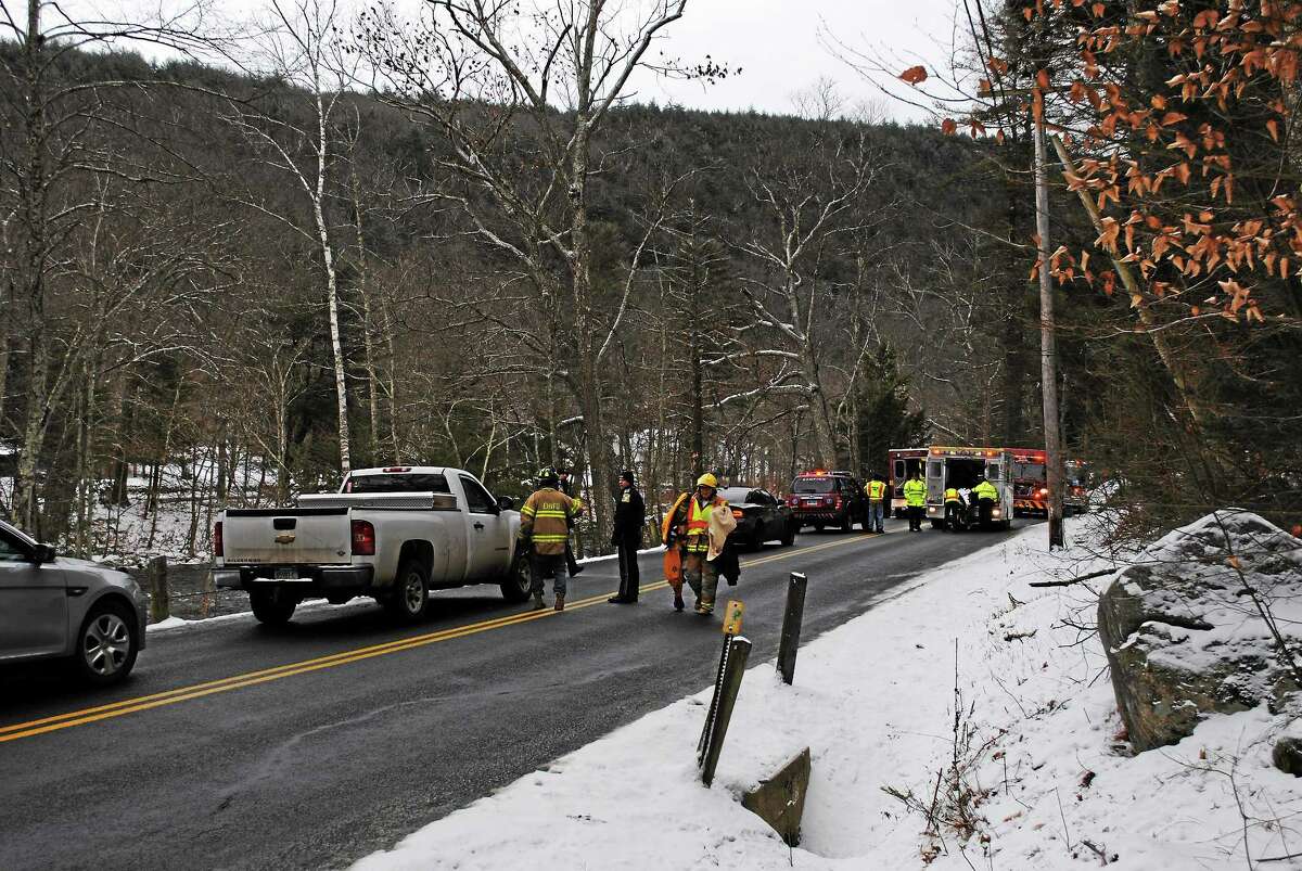 Officials responded to a car in the water in Barkhamsted on Wednesday.