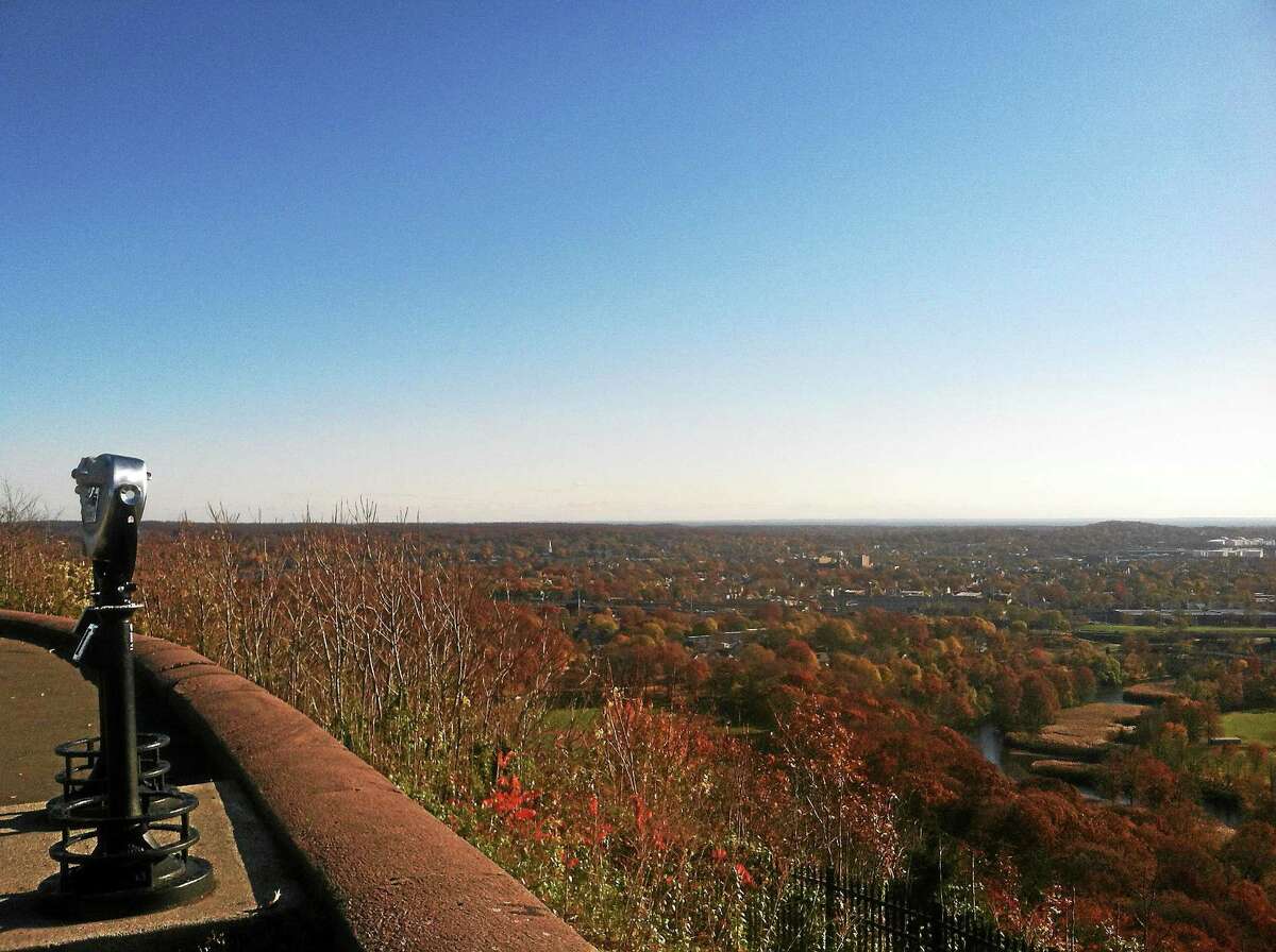 The fall view from East Rock Park in New Haven shows a well treed city