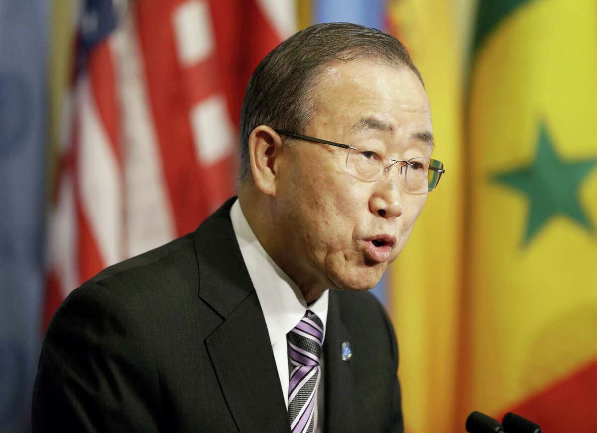 United Nations Secretary-General Ban Ki-moon speaks to reporters before a Security Council meeting at U.N. headquarters, Wednesday, Jan. 6, 2016. North Korea trumpeted its first hydrogen bomb test Wednesday, a powerful, self-proclaimed “H-bomb of justice” that would mark a major and unanticipated advance for its still-limited nuclear arsenal. Pyongyang’s announcement was met with widespread skepticism, but whatever the North detonated in its fourth nuclear test, another round of tough international sanctions looms for the defiant, impoverished country.