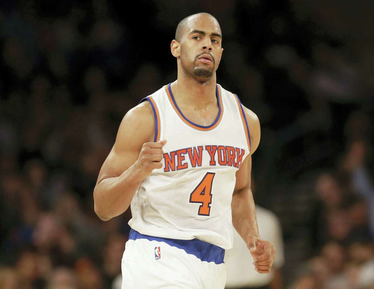 The Knicks’ Arron Afflalo reacts after hitting a 3-pointer against the Hawks on Sunday in New York.