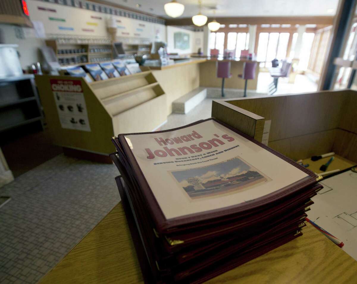 Menus are stacked at a Howard Johnson’s Restaurant in Lake George, N.Y.