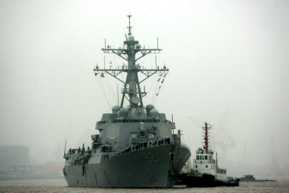 In this April 8, 2008, file photo, guided missile destroyer USS Lassen arrives at the Shanghai International Passenger Quay in Shanghai, China, for a scheduled port visit. The USS Lassen has sailed past one of China’s artificial islands in the South China Sea on Tuesday in a challenge to Chinese sovereignty claims that drew an angry protest from Beijing, which said the move damaged US-China relations and regional peace.