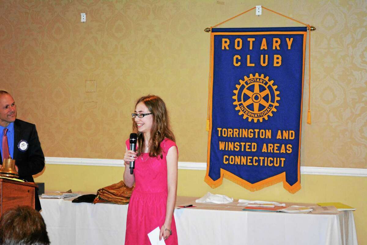 Abby Starr, a 2015 graduate of Northwestern Regional High Schol, addresses Torrington-Winsted Area Rotary Club Tuesday afternoon upon being presented with a scholarship.