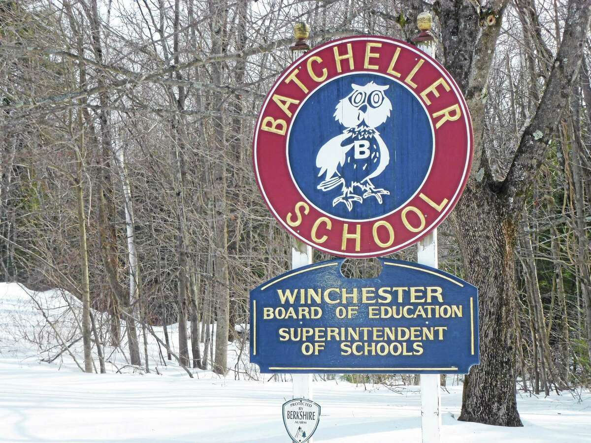 The Winchester Board of Education sign at the Batchellor School in Winsted.