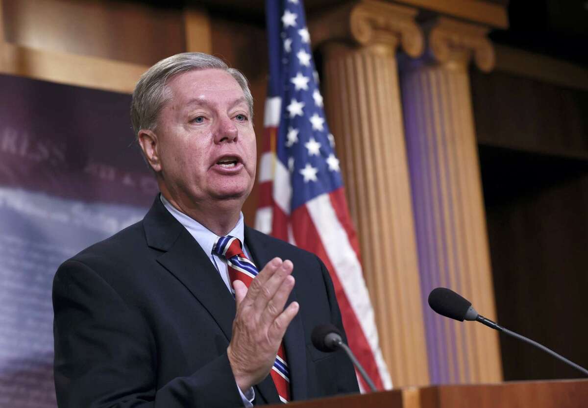 In this Jan. 21, 2016, file photo, Sen. Lindsey Graham, R-S.C., speaks during a news conference on Capitol Hill in Washington. In no-holds-barred remarks Thursday, Feb. 25, 2016, the South Carolina senator and unsuccessful presidential candidate said the GOP has lost all semblance of sanity. He predicted irrevocable losses in November if the GOP backs Trump.