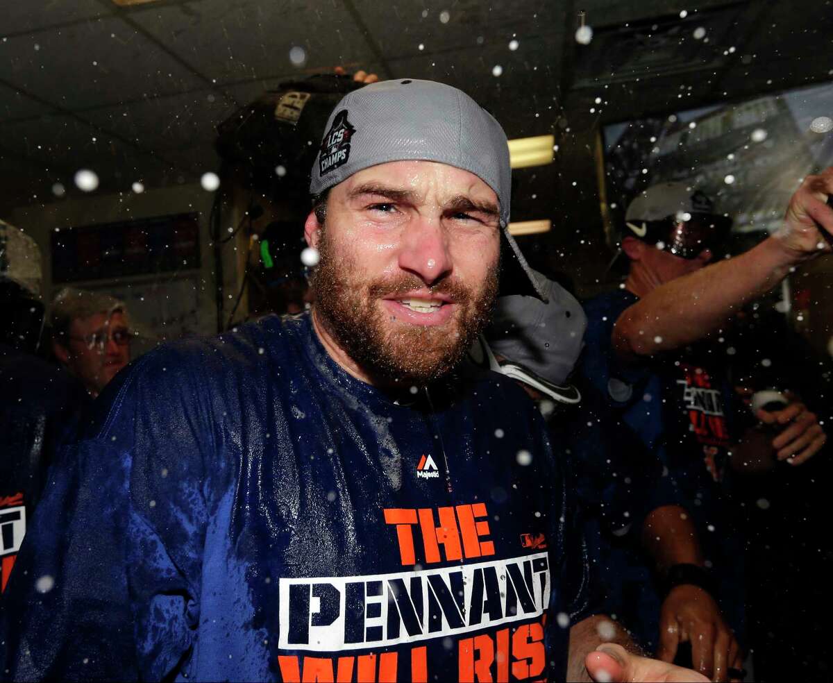 New York’s Daniel Murphy celebrates Wednesday after the Mets swept the Cubs in the NLCS in Chicago. Not only is he among the most unlikely October heroes, but Register sports columnist Chip Malafronte points out that some team is going to badly overpay for his services in the offseason.