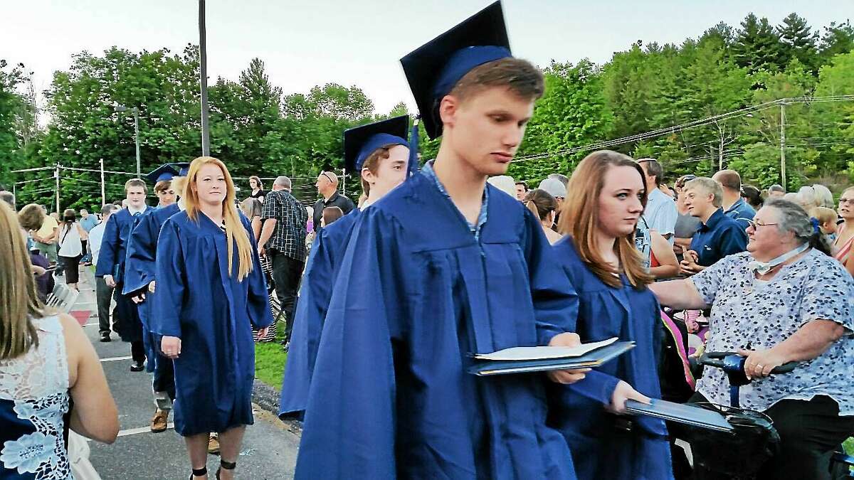 Eighty-eight students from Housatonic Valley Regional High School’s Class of 2015 exited the ceremony after graduation in front of the school at 246 Warren Turnpike in Falls Village on Wednesday evening.
